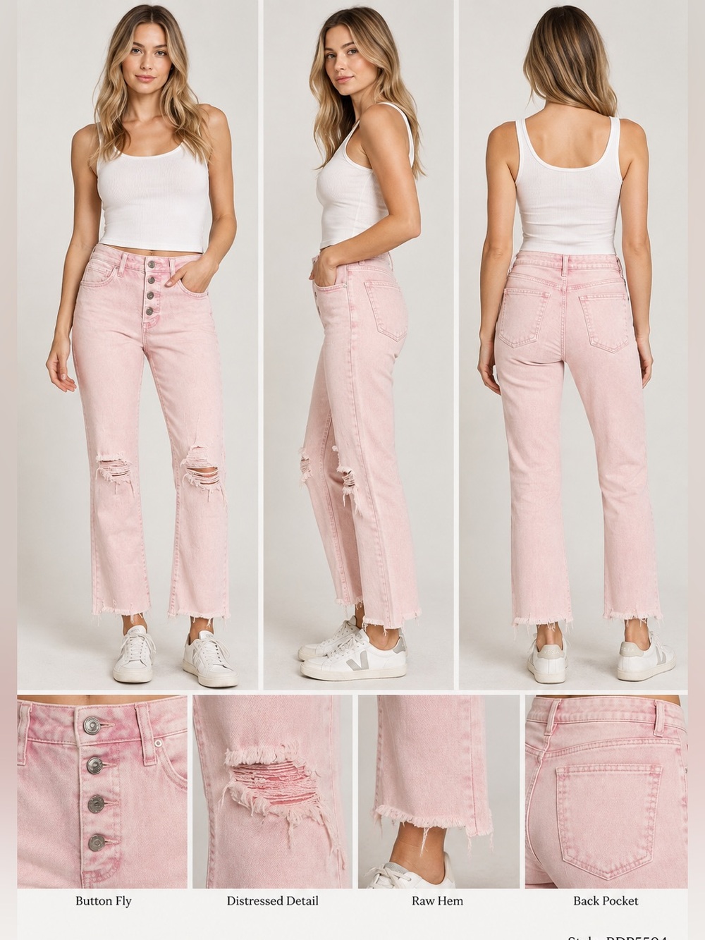 Risen Jeans High Rise Distressed Button Fly Cropped Jeans Size 5/27 NWT!